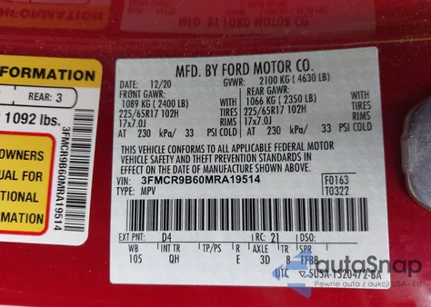 2021 Ford Bronco Sport Big Bend из США, поврежденный, VIN 3FMCR9B60MRA19514